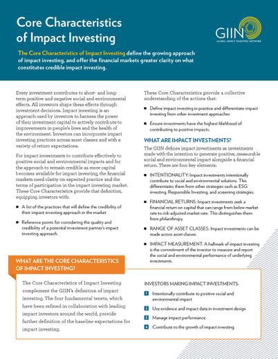 Core Characteristics of Impact Investing