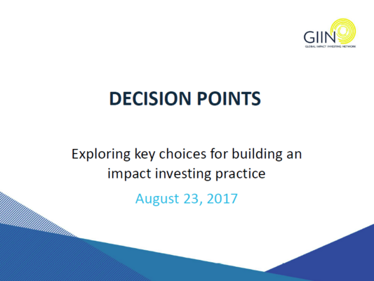 Decision Points: Exploring key choices for building an impact investing practice