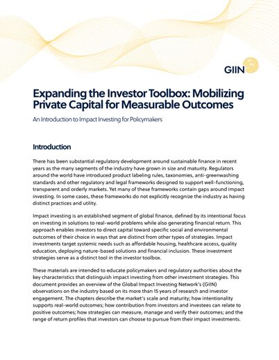 Expanding the Investor Toolbox: Mobilizing  Private Capital for Measurable Outcomes