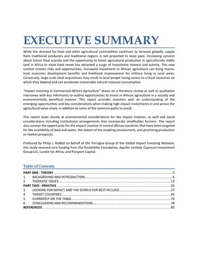 Impact Investing in Commercial African Agriculture