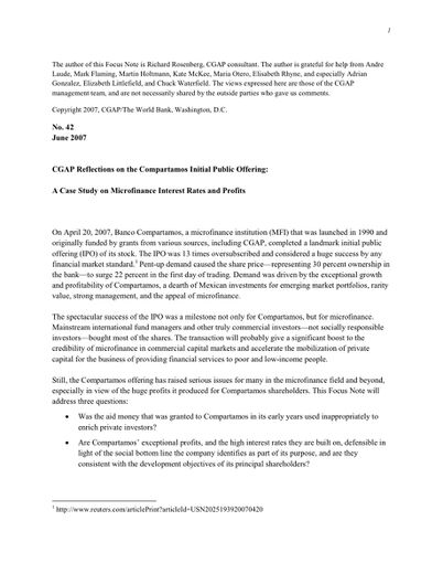 Reflections on the Compartamos Initial Public Offering